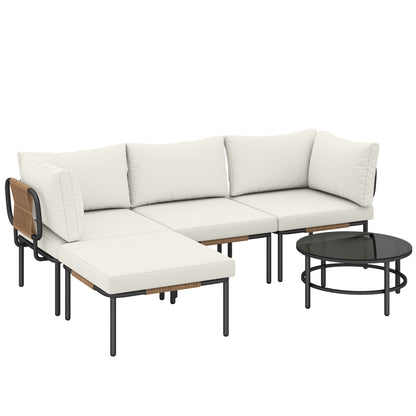 Set Grădină, 5 Piese, Rattan Modular în L cu Perne, Culoare Bej