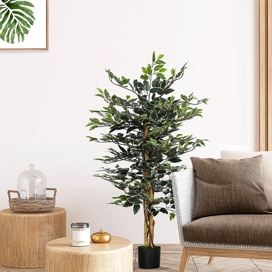 Ficus artificial in ghiveci cu 702 frunze multicolore, Plante artificiale pentru interior si exterior, pentru decorarea casei, biroului, camerei de zi, 130 cm