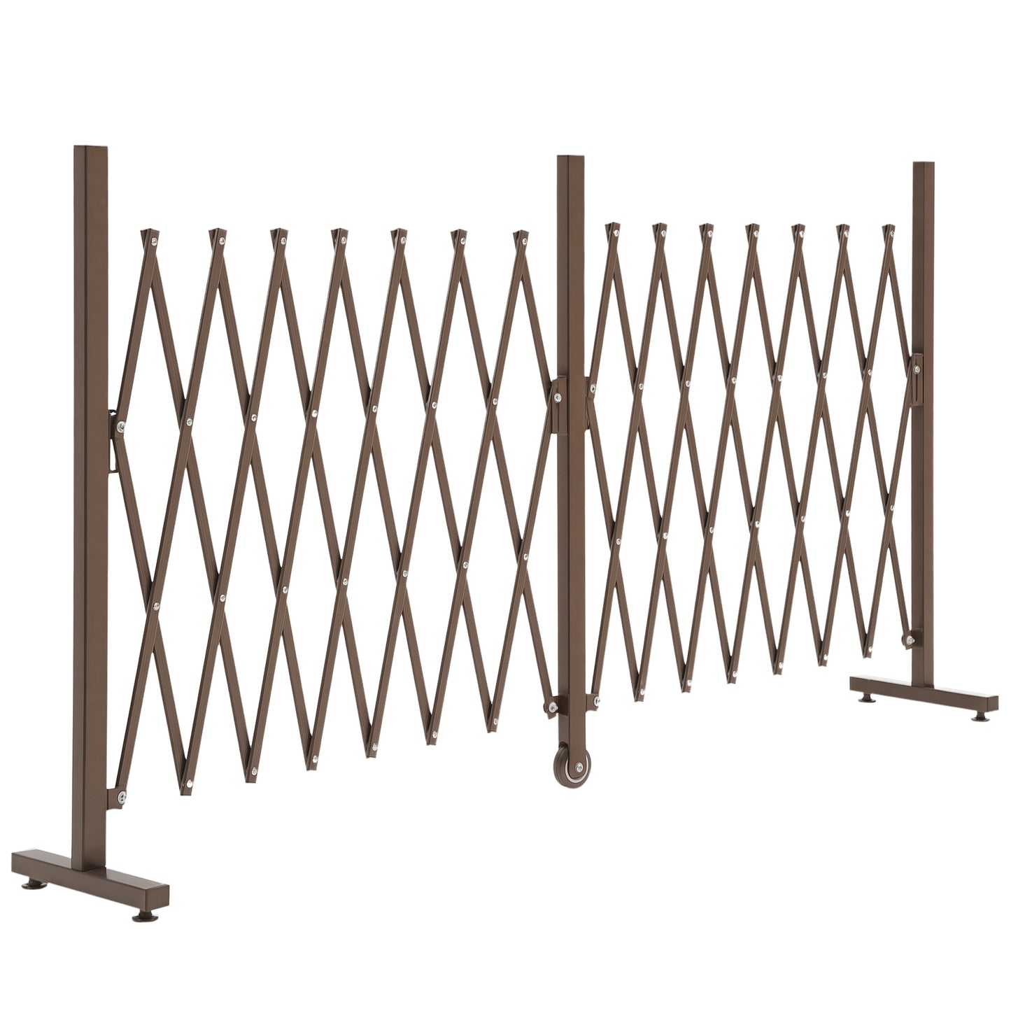 Gard Extensibil Autoportant, Grilaj Flexibil din Oțel și Aluminiu, Pliabil, 52-405 cm, Maro Închis
