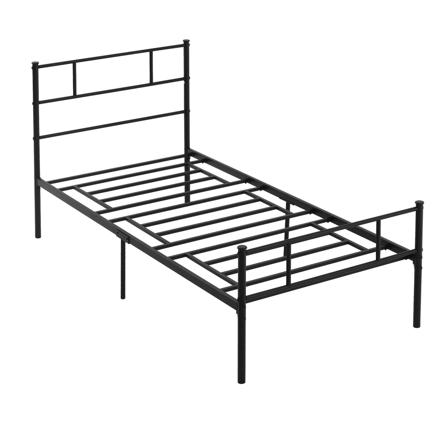 Cadru de Pat de o Persoana  90x200cm din Otel cu Sipci, Tablie cap si Tablie picioare, Negru
