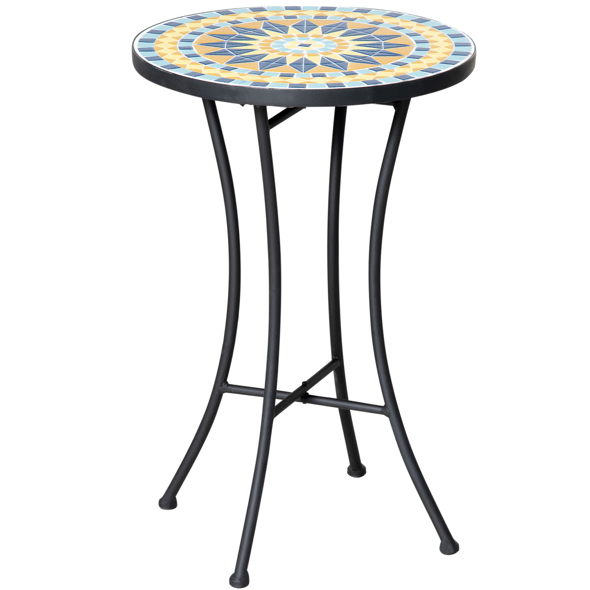 Masuta de Gradina din Metal cu Blat din Mozaic Ceramic, Ф35.5x53.5cm, Multicolor