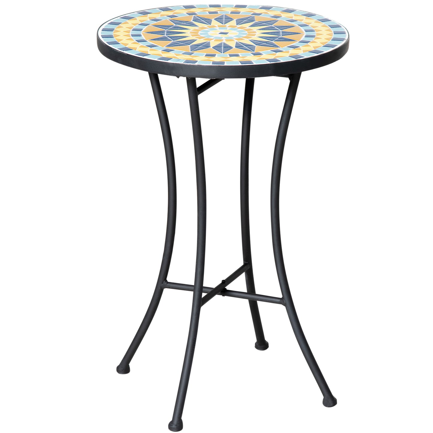Masuta de Gradina din Metal cu Blat din Mozaic Ceramic, Ф35.5x53.5cm, Multicolor