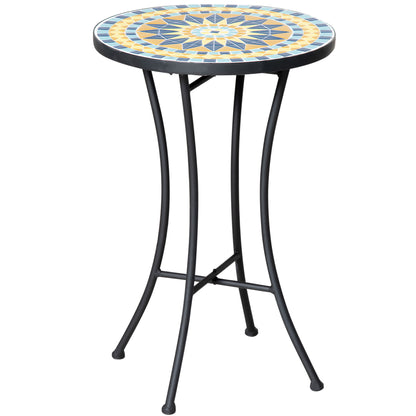 Masuta de Gradina din Metal cu Blat din Mozaic Ceramic, Ф35.5x53.5cm, Multicolor