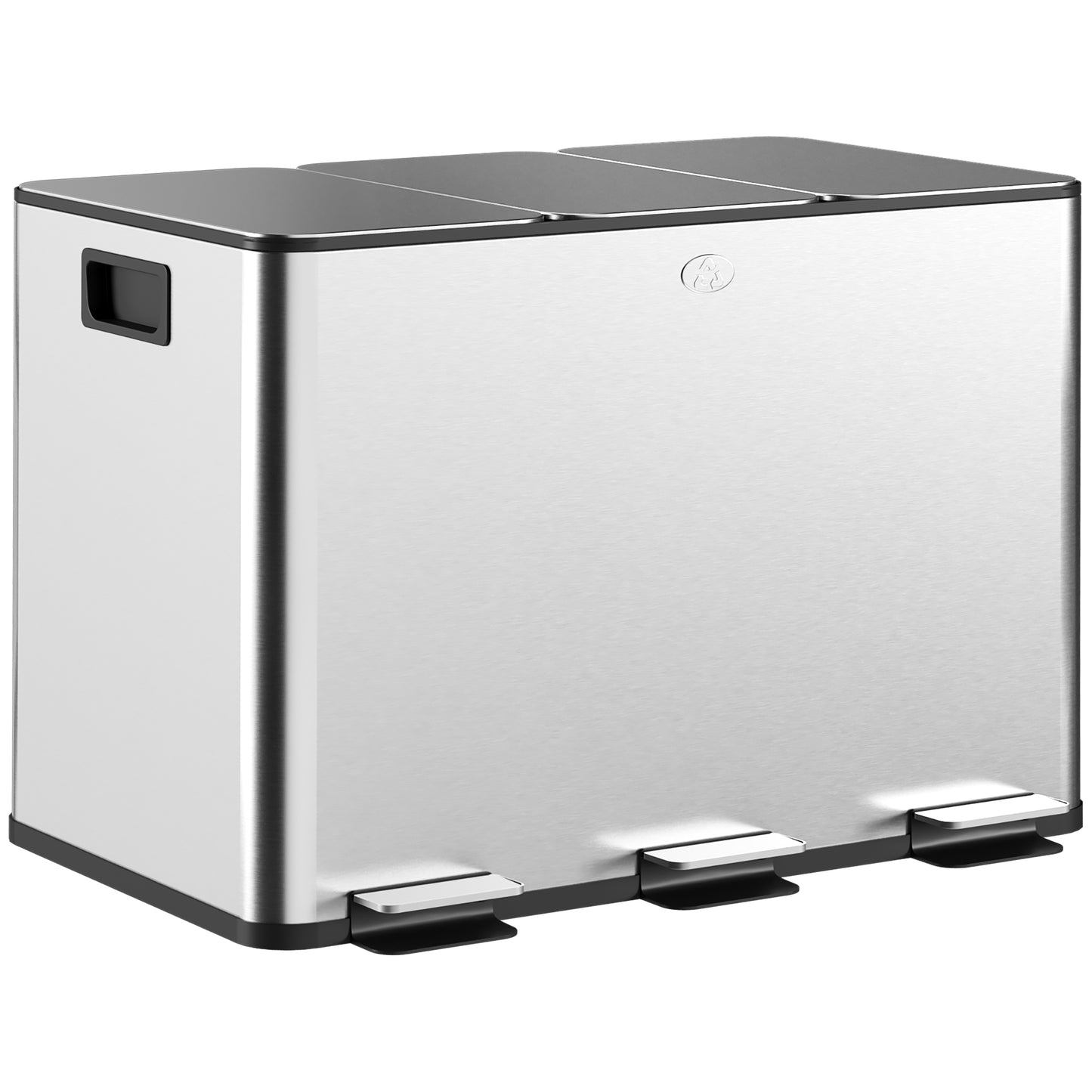 Coș de Gunoi cu 3 Compartimente 10L pentru Bucătărie, Cu Pedale și Capace cu Închidere Silențioasă, Oțel Inoxidabil și PP, 49.6x34.5x38.6 cm, Argintiu