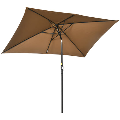 Umbrelă de grădină 2x3 m dreptunghiulară cu manivelă și unghi reglabil, culoare cafea