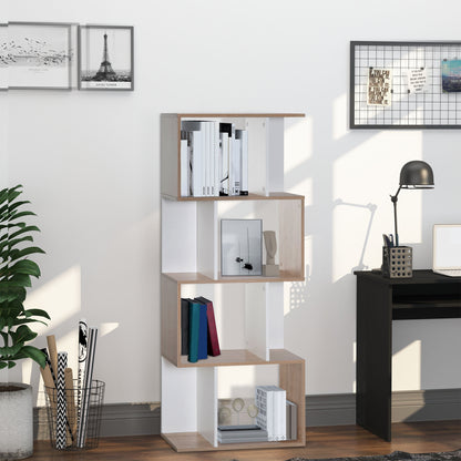 Librarie de Design Modern 4 rafturi Lemn Natural si Alb, 60x24x148cm