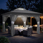 Pavilion de Grădină cu Înălțime Reglabilă și Lumină LED, din Oțel și Țesătură Oxford, 336x336x250-270 cm, Gri