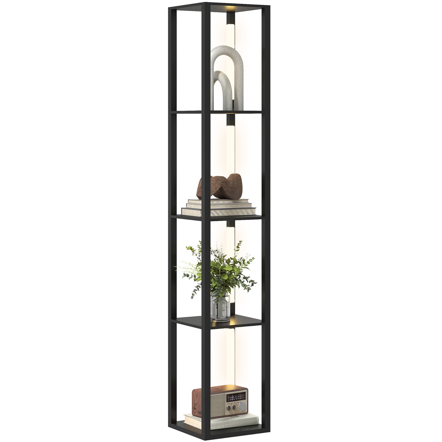 Lampă de Podea cu 4 Rafturi și 3 Luminozități Reglabile 29x29x163cm Negru