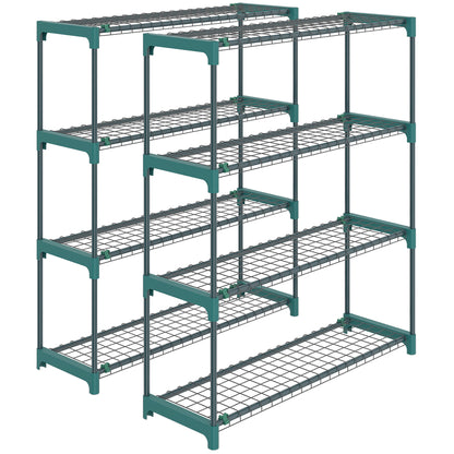 Set de 2 rafturi pentru plante cu 4 niveluri din oțel cu cârlige, 90x28x104 cm, verde