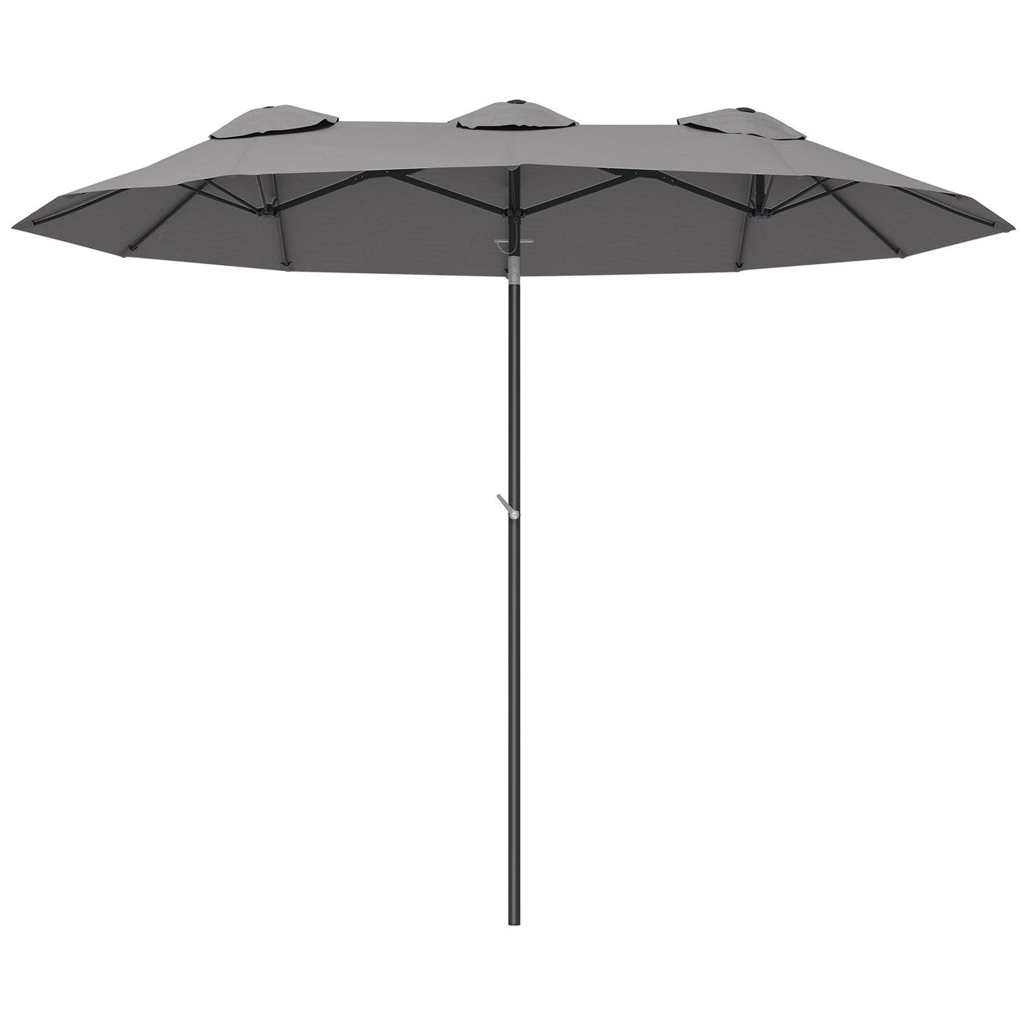 Umbrelă dublă înclinabilă la 45° cu manivelă și orificii de aerisire, din oțel și poliester, 285x147x227 cm, gri