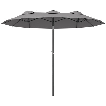 Umbrelă dublă înclinabilă la 45° cu manivelă și orificii de aerisire, din oțel și poliester, 285x147x227 cm, gri