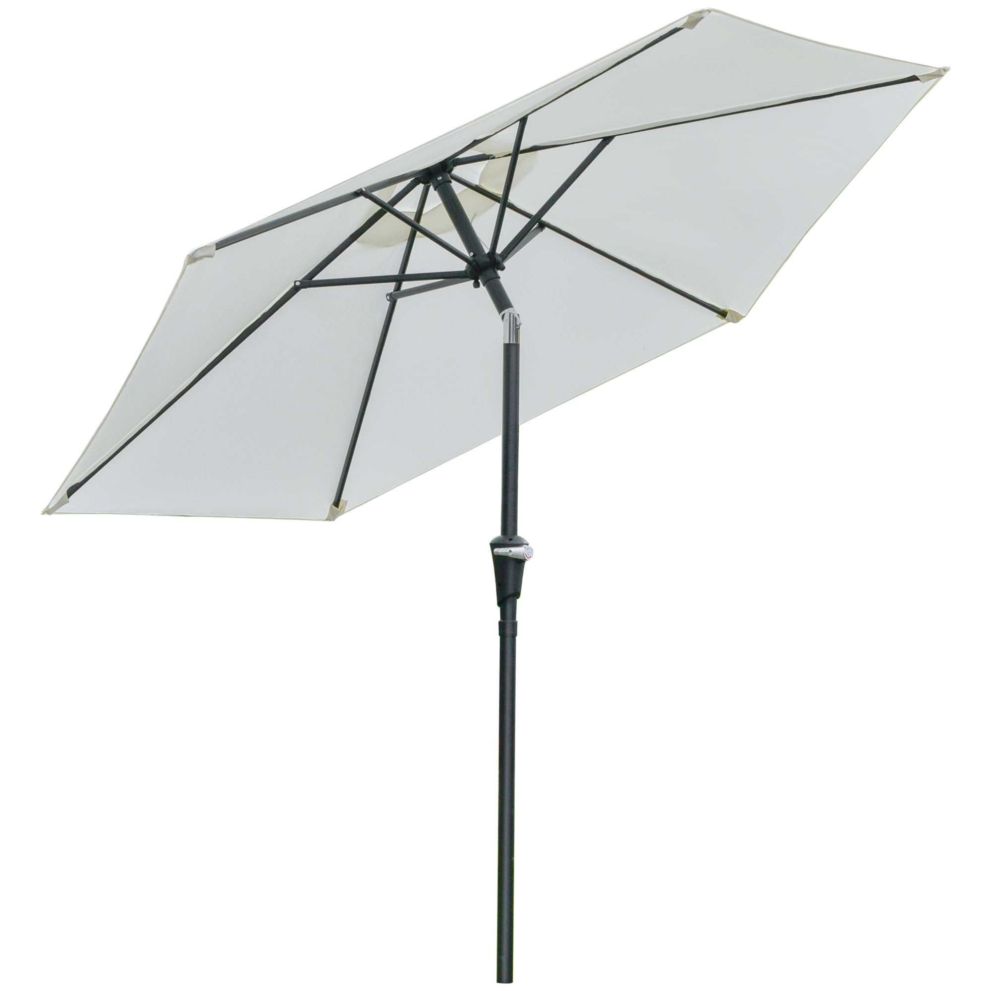 Umbrelă de Grădină Rotundă cu Manivelă și Funcție de Înclinare, Cadru din Oțel pentru Terasă sau Curte, Diametru 227 cm, Alb Crem