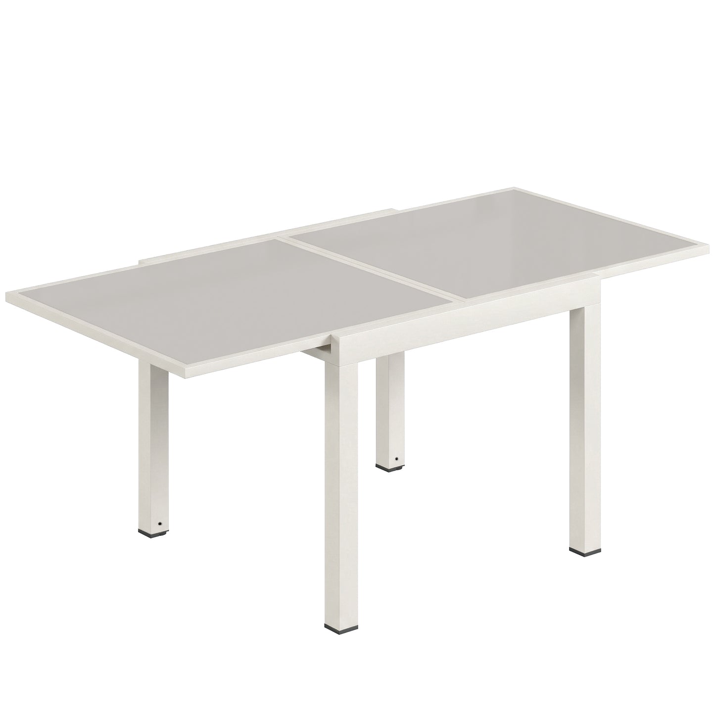 Masă Extensibilă din Aluminiu pentru Exterior, Blat din Sticlă Temperată, Crem.