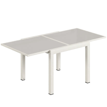 Masă Extensibilă din Aluminiu pentru Exterior, Blat din Sticlă Temperată, Crem.