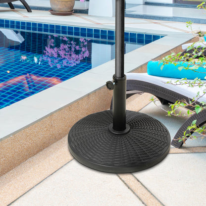 Bază Rotundă pentru Umbrelă, Efect Ratan, de 12,5 kg, Suport pentru Stâlpi de 38mm și 48mm, Ø44,5 cm, Negru
