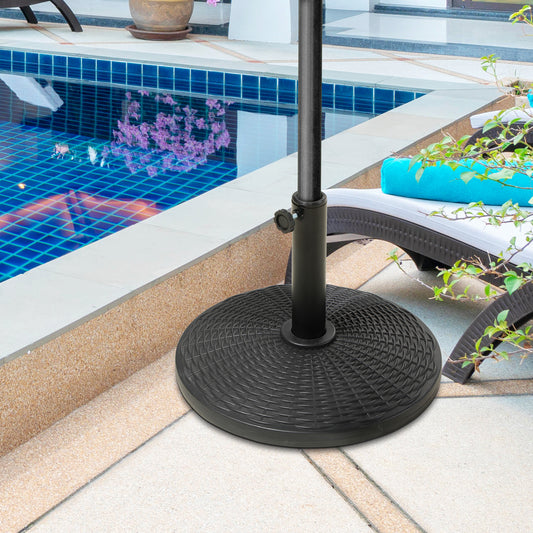 Bază Rotundă pentru Umbrelă, Efect Ratan, de 12,5 kg, Suport pentru Stâlpi de 38mm și 48mm, Ø44,5 cm, Negru
