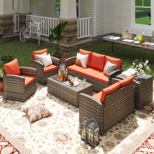 Mobilier de Gradina 6 Piese din ratan Canapele fotolii Mese Cutie de depozitare