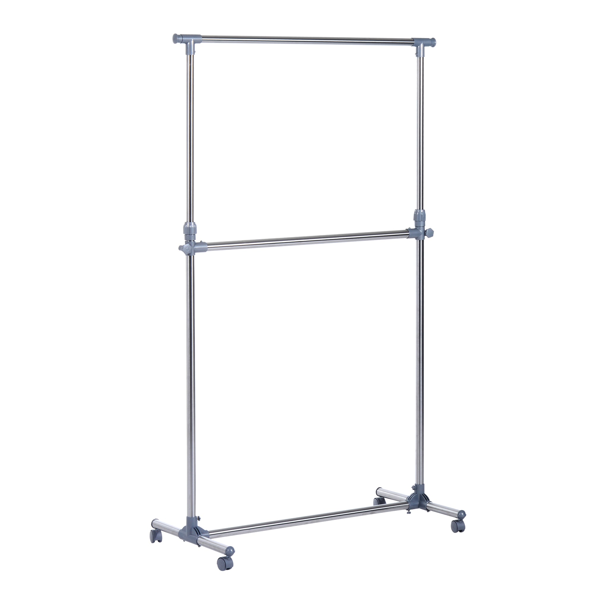Cuier pentru haine cu inaltime si extensie reglabile, 165 x 48 x 180 cm, Inox / ABS, Argintiu / Gri