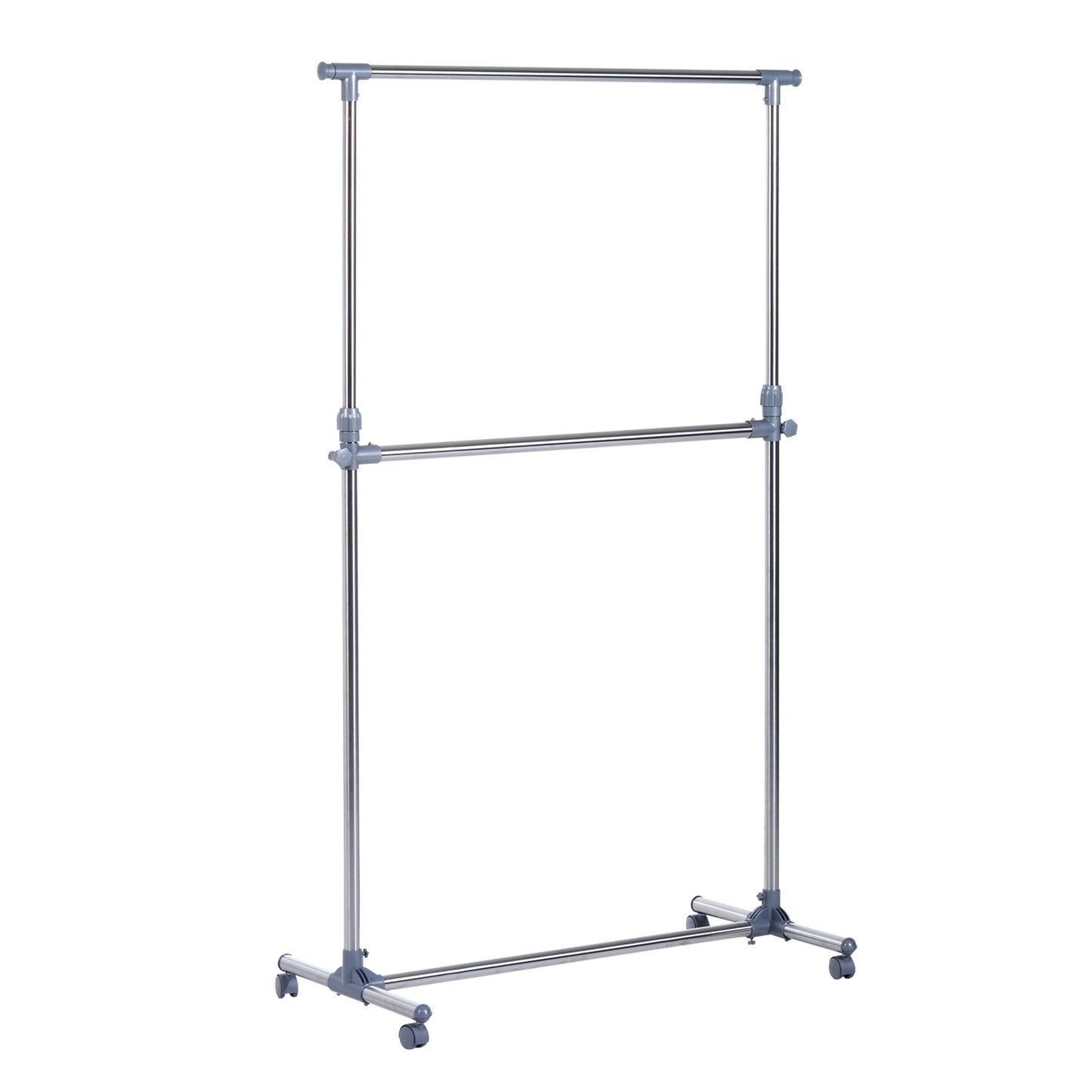 Cuier pentru haine cu inaltime si extensie reglabile, 165 x 48 x 180 cm, Inox / ABS, Argintiu / Gri