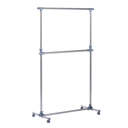 Cuier pentru haine cu inaltime si extensie reglabile, 165 x 48 x 180 cm, Inox / ABS, Argintiu / Gri