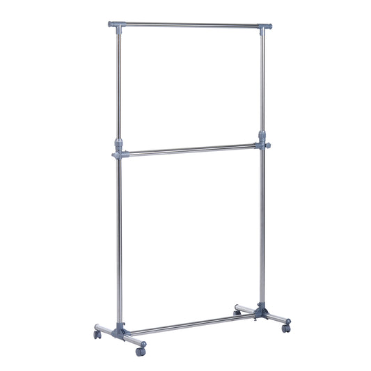 Cuier pentru haine cu inaltime si extensie reglabile, 165 x 48 x 180 cm, Inox / ABS, Argintiu / Gri