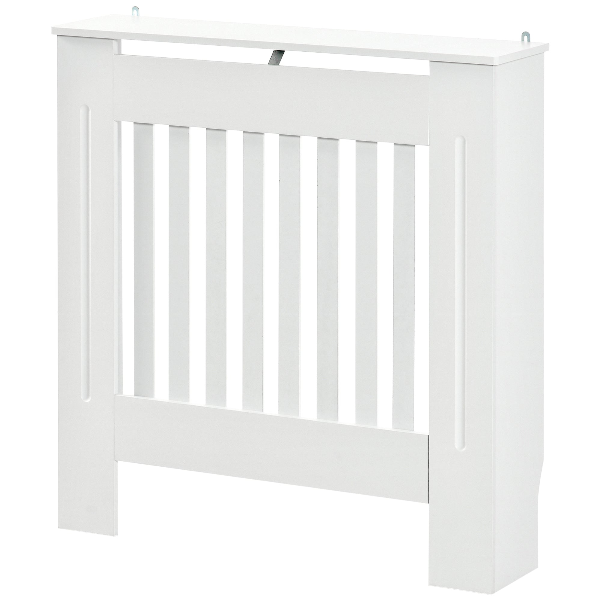 Mască pentru Calorifer din Lemn cu Lamele Verticale și Raft Superior, 78x19x81 cm, Alb