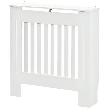 Mască pentru Calorifer din Lemn cu Lamele Verticale și Raft Superior, 78x19x81 cm, Alb