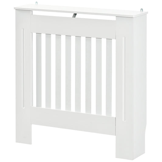 Mască pentru Calorifer din Lemn cu Lamele Verticale și Raft Superior, 78x19x81 cm, Alb