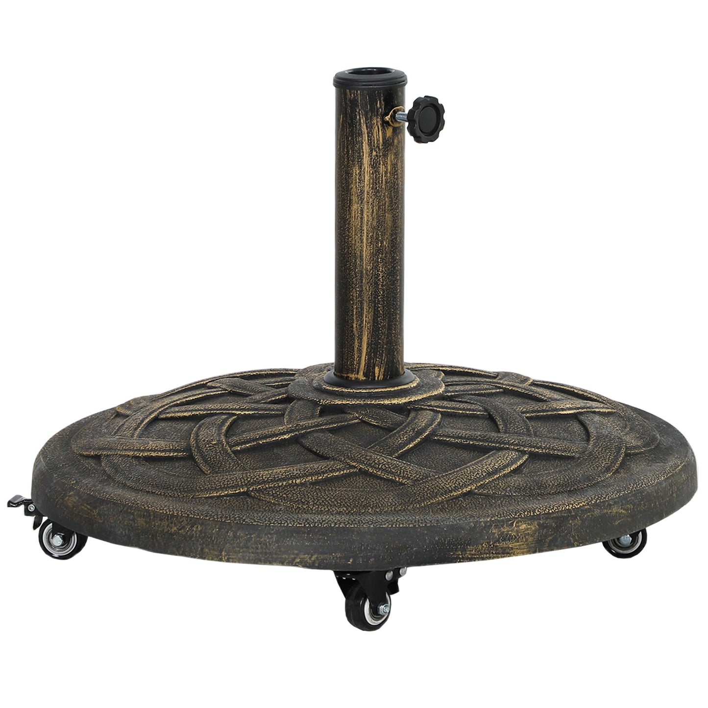 Bază pentru Umbrelă din Rășină de 20 kg, Rotundă, cu Roți și Frâne, Bronz