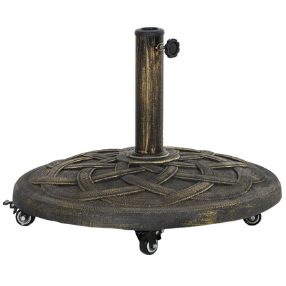 Bază pentru Umbrelă din Rășină de 20 kg, Rotundă, cu Roți și Frâne, Bronz