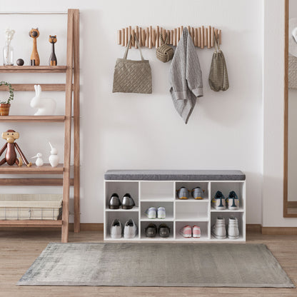 Bancuta Pantofi – 104×30×48 cm, Alb/Gri cu Rafturi Reglabile