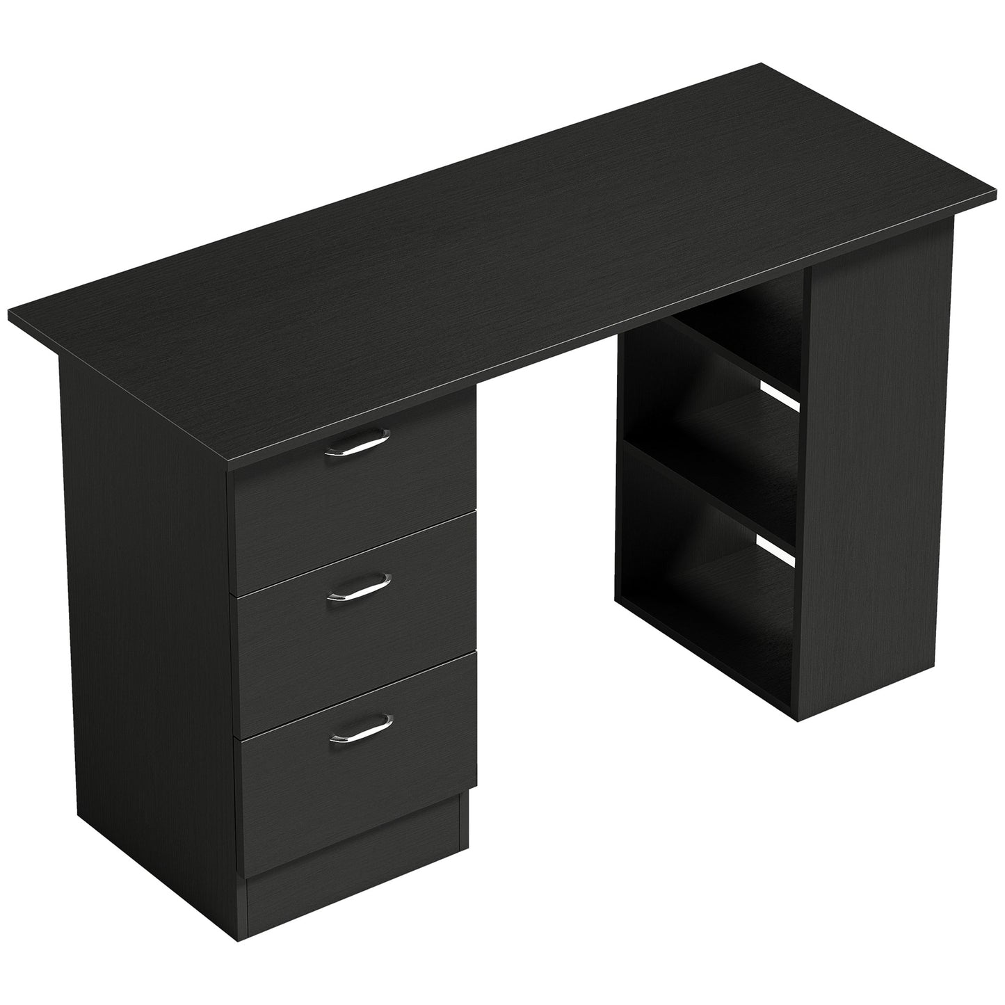 Birou PC cu 3 rafturi și 3 sertare pentru cameră și birou, din lemn MDF, 120x49x72 cm, negru