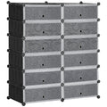 Mobilier pentru incaltaminte modular, 12 cuburi 45x35x16cm din plastic PP si otel, negru si alb