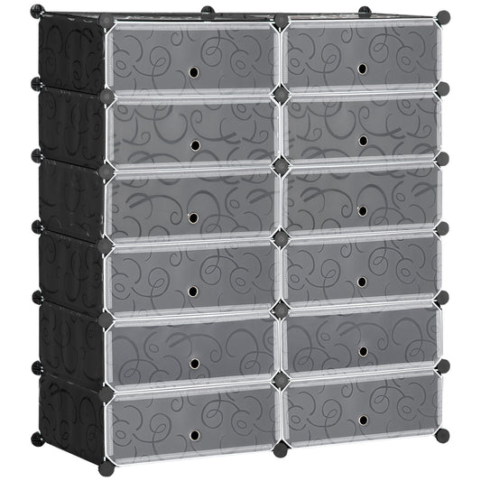 Mobilier pentru incaltaminte modular, 12 cuburi 45x35x16cm din plastic PP si otel, negru si alb