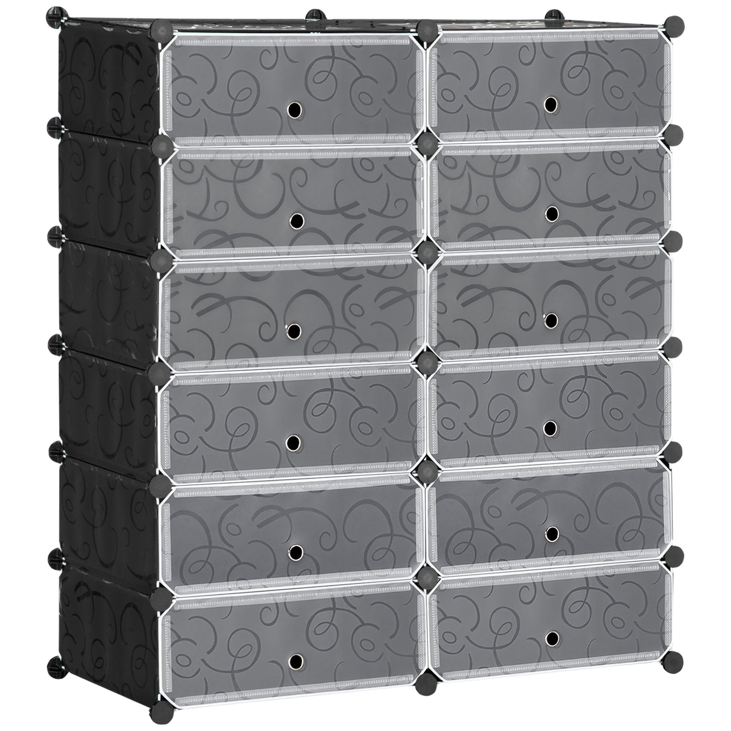 Mobilier pentru incaltaminte modular, 12 cuburi 45x35x16cm din plastic PP si otel, negru si alb