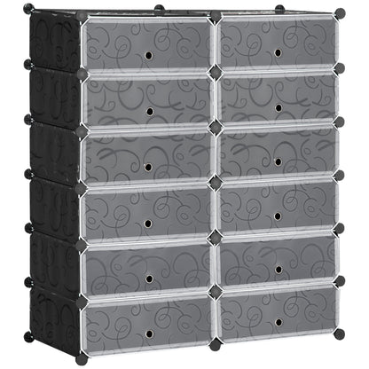 Mobilier pentru incaltaminte modular, 12 cuburi 45x35x16cm din plastic PP si otel, negru si alb