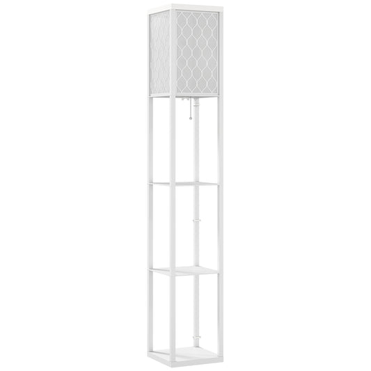 Lampă de Podea 2 în 1 Modernă cu 3 Rafturi, Soclu E27, 26 x 26 x 160 cm, Alb