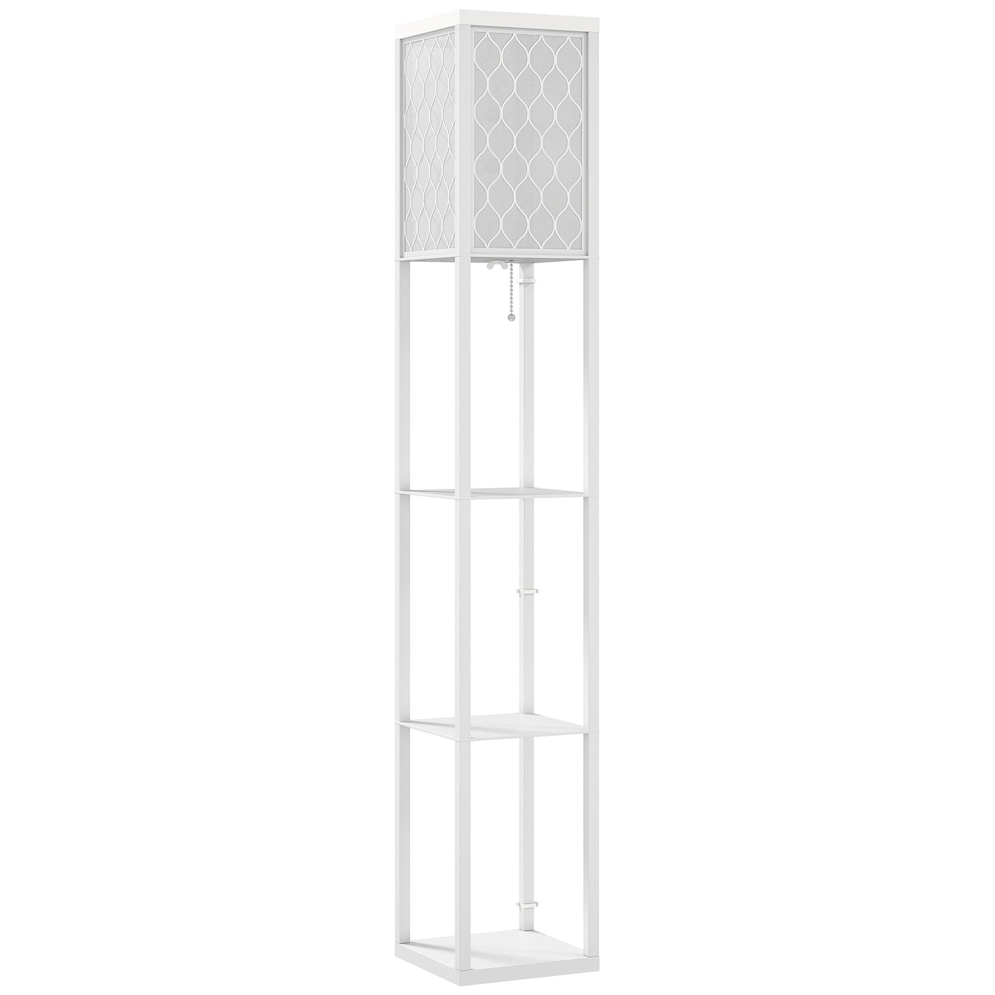 Lampă de Podea 2 în 1 Modernă cu 3 Rafturi, Soclu E27, 26 x 26 x 160 cm, Alb