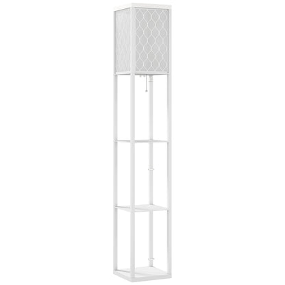 Lampă de Podea 2 în 1 Modernă cu 3 Rafturi, Soclu E27, 26 x 26 x 160 cm, Alb
