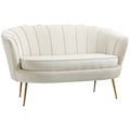 Canapea Vintage 130×77×77 cm – 2 Locuri, Catifea Crem, Stil Chic