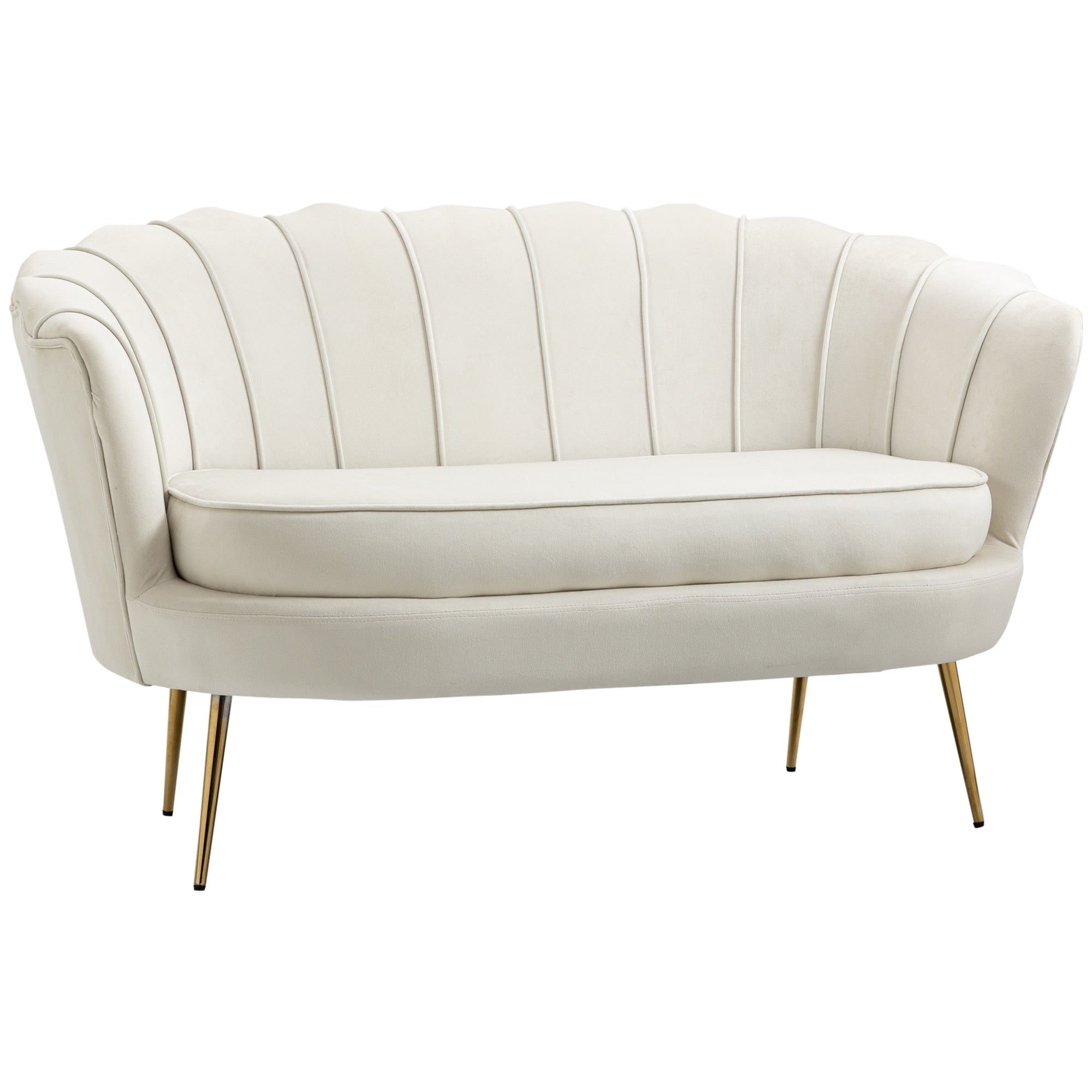 Canapea Vintage 130×77×77 cm – 2 Locuri, Catifea Crem, Stil Chic
