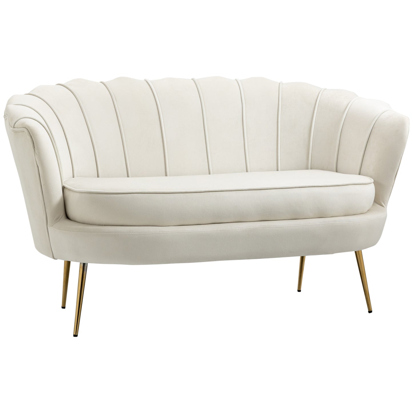 Canapea Vintage 130×77×77 cm – 2 Locuri, Catifea Crem, Stil Chic