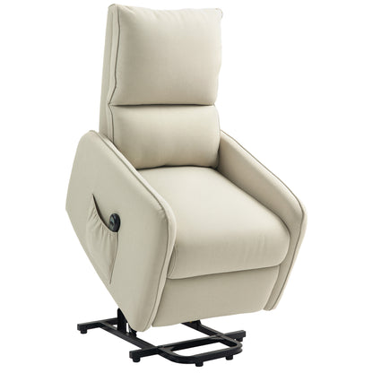 Fotoliu Electric cu Funcție de Ridicare și Înclinare, din Material Textil, cu Telecomandă și Buzunar Lateral, Bej