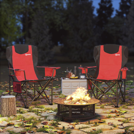 Set  de 2 Scaune de Camping Pliabile cu Cooler, Suport de Pahare și 2 Buzunare, 94x62x100 cm, Roșu