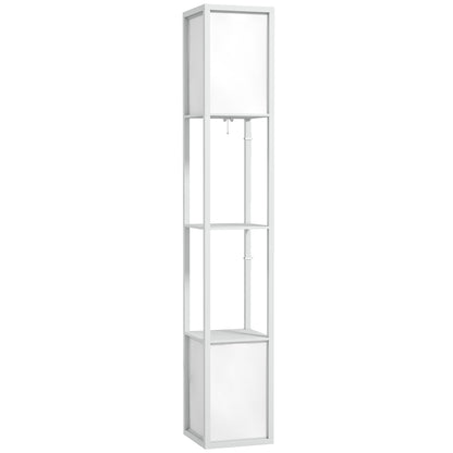 Lampă de podea modernă cu 2 abajururi și 2 rafturi pentru becuri E27, putere max. 40W, 26x26x156 cm, alb