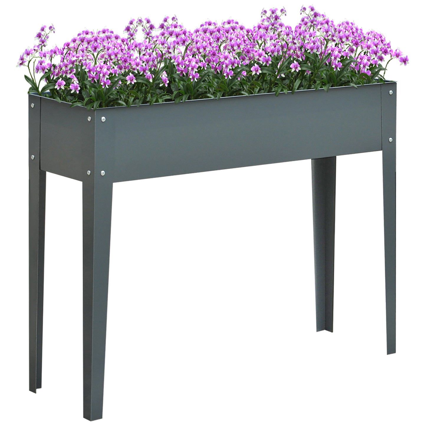 Jardiniera din Metal pentru Pat de Gradina Inaltat cu Material Durabil Orificii de Scurgere Gri Inchis 100x30x80cm pentru plante pentru legume pentru flori pentru fructe