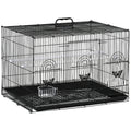 Colivie pentru păsări cu 2 stinghii și 3 intrări, din sârmă metalică și plastic, 60x41x41 cm, negru