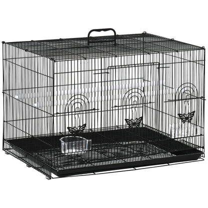 Colivie pentru păsări cu 2 stinghii și 3 intrări, din sârmă metalică și plastic, 60x41x41 cm, negru