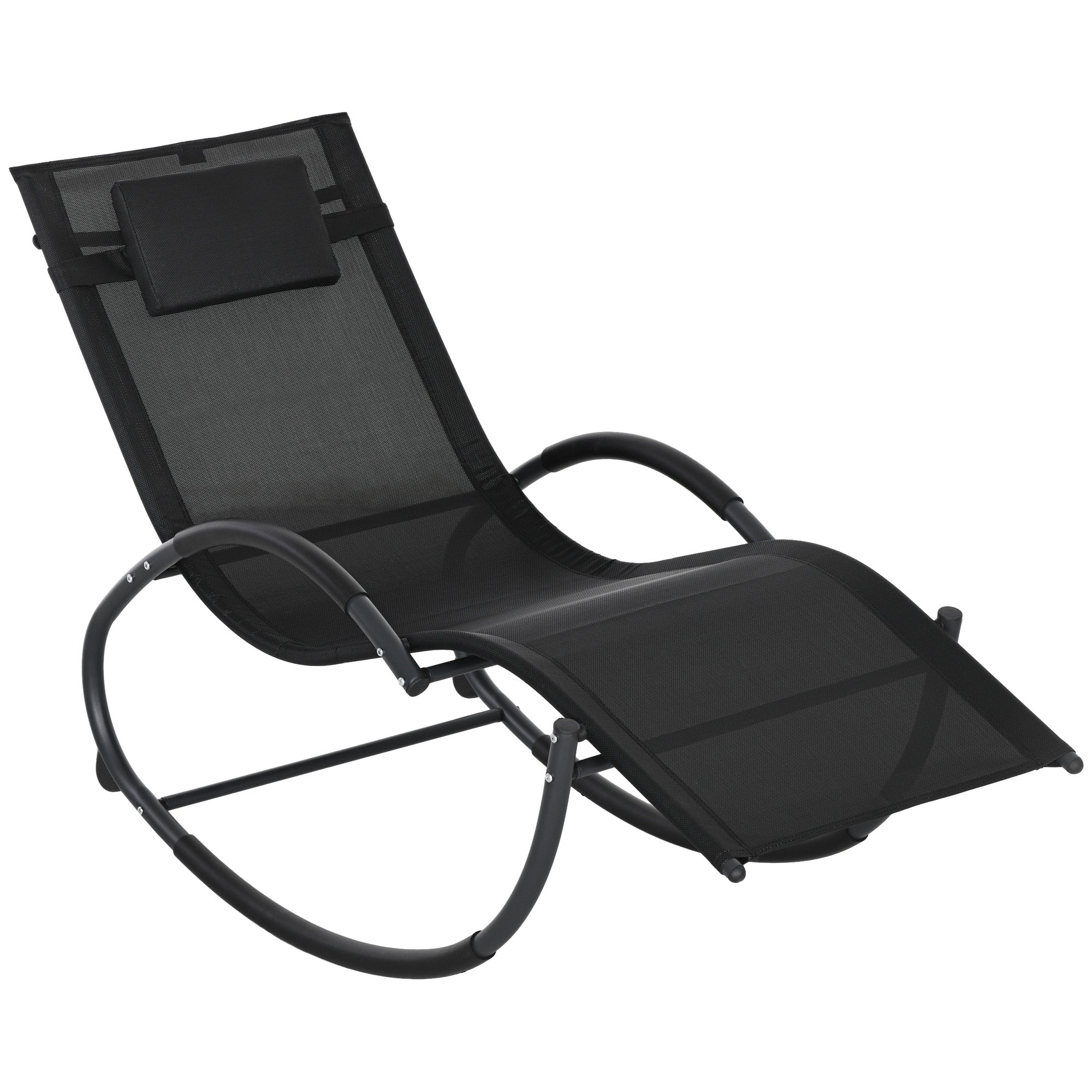 Șezlong de Grădină, Balansoar cu Gravitație Zero, Șezlong Impermeabil cu Tetieră, 155x61x88 cm, Negru