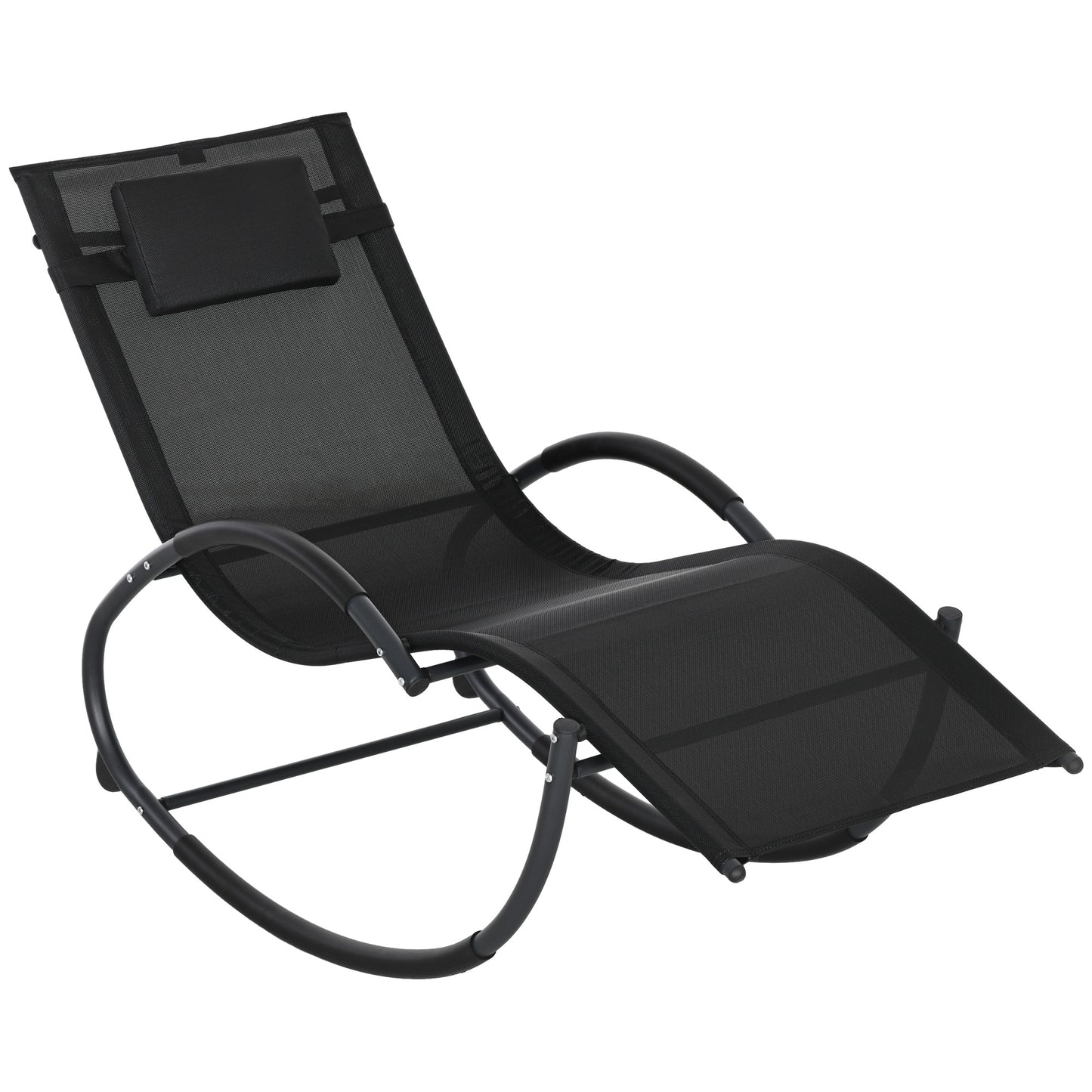 Șezlong de Grădină, Balansoar cu Gravitație Zero, Șezlong Impermeabil cu Tetieră, 155x61x88 cm, Negru